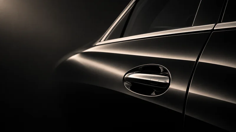 Close-up of a Mercedes-Benz C-Class door handle and glossy black bodywork.