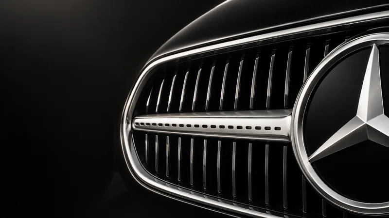 Abstract close-up of a Mercedes-Benz C-Class grille and three-pointed star.
