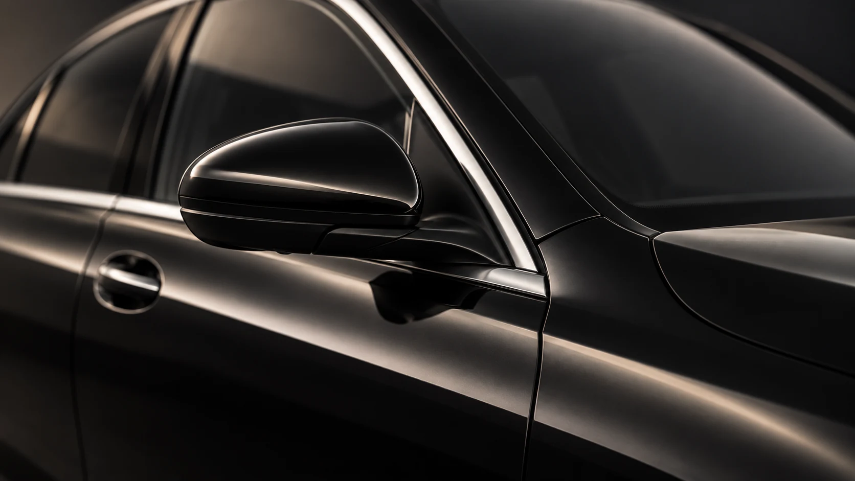 Mercedes-Benz C-Class mirror, window surround and paint finish detail.