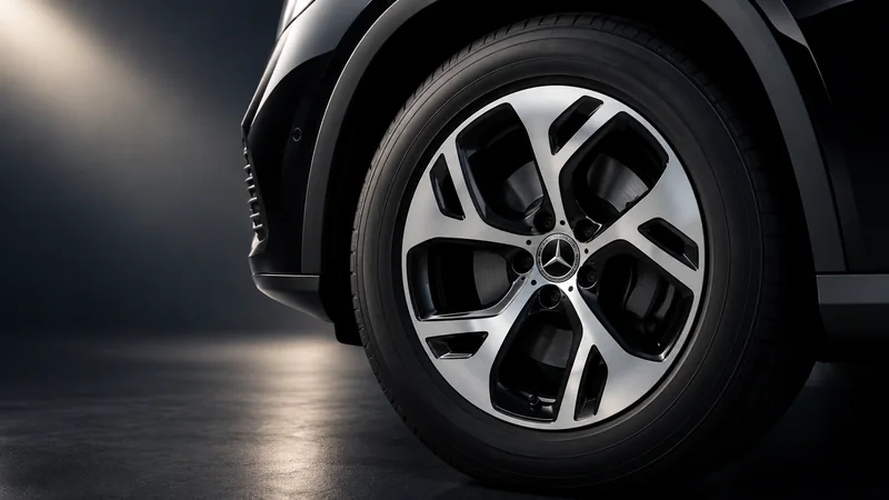 Close-up of a Mercedes-Benz GLC 350e alloy wheel in silver and charcoal.