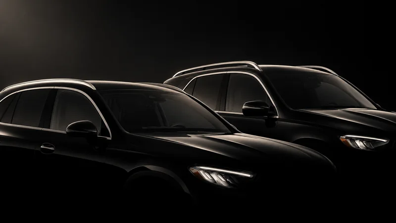 Mercedes-Benz GLC and GLE upper-body silhouettes with silver roofline highlights.